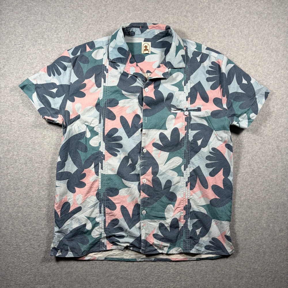 Dandy Del Mar Camp Button Shirt Men's Medium The Tonga Linen Blend Blue Lagoon